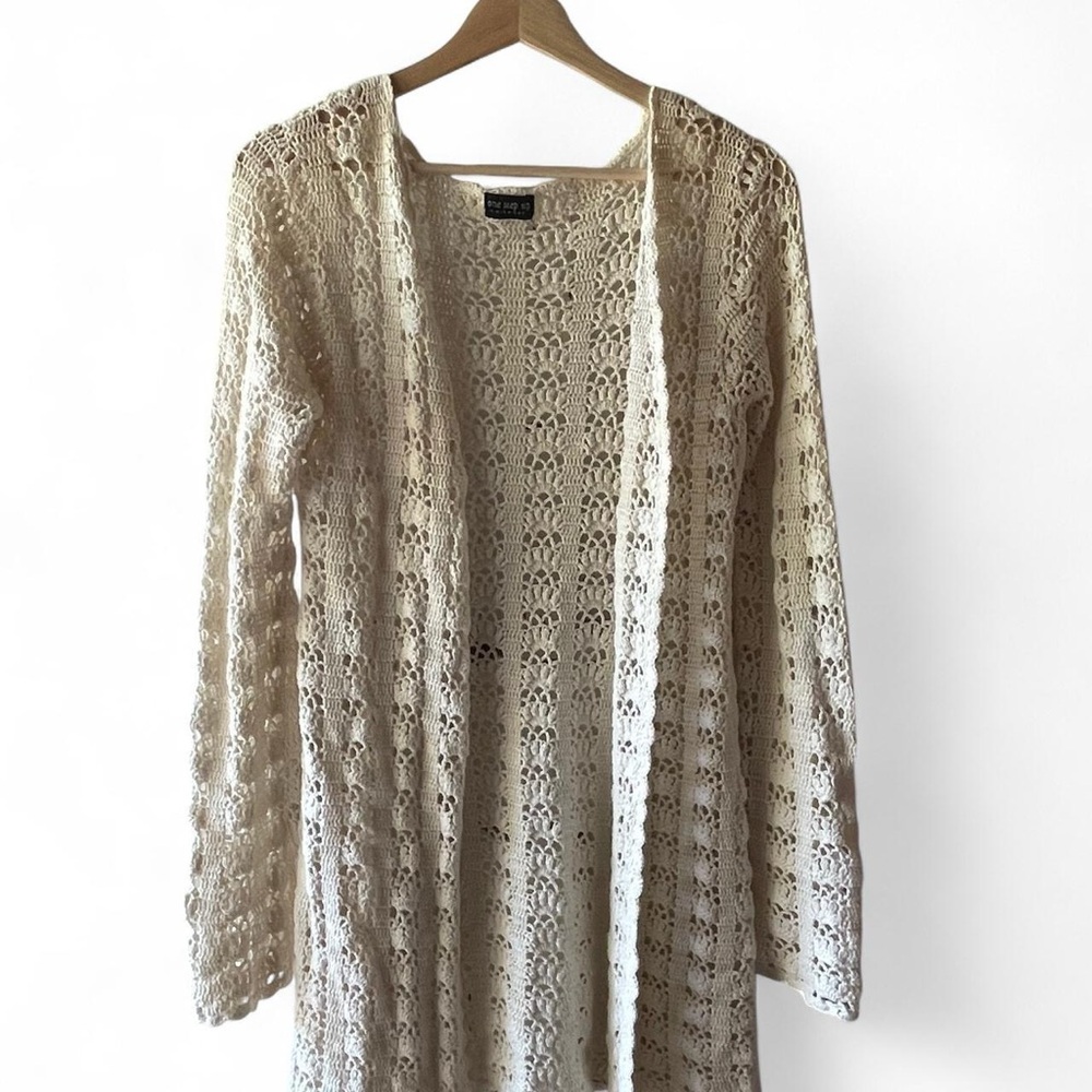 Vintage Y2K One Step Ahead Cream Crochet Cardigan